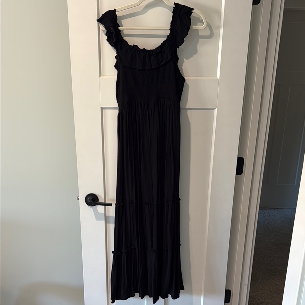 Maternity Black Ruffle Maxi Dress